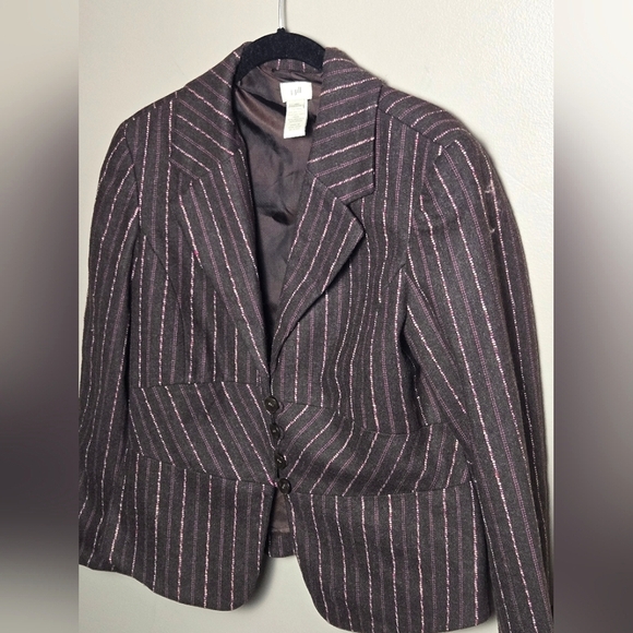 Vintage Y2K J. Jill Wool Blend Pinstripe Peplum Blazer, Size 10P - Picture 2 of 5
